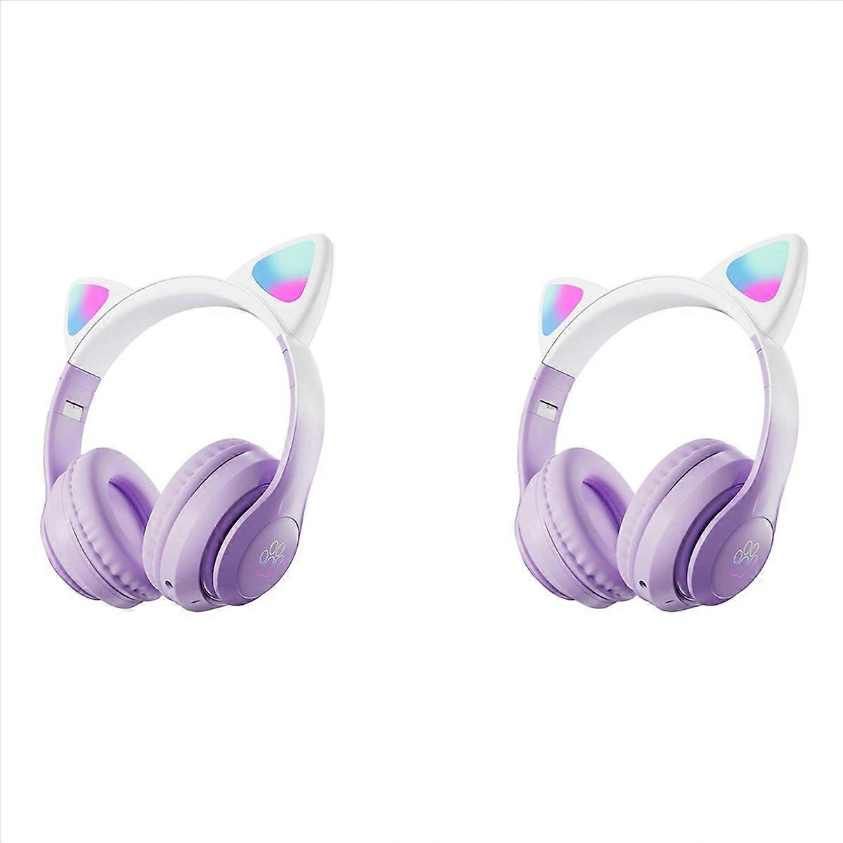 Cute Cat Gradient Wireless Headsets LED Light 