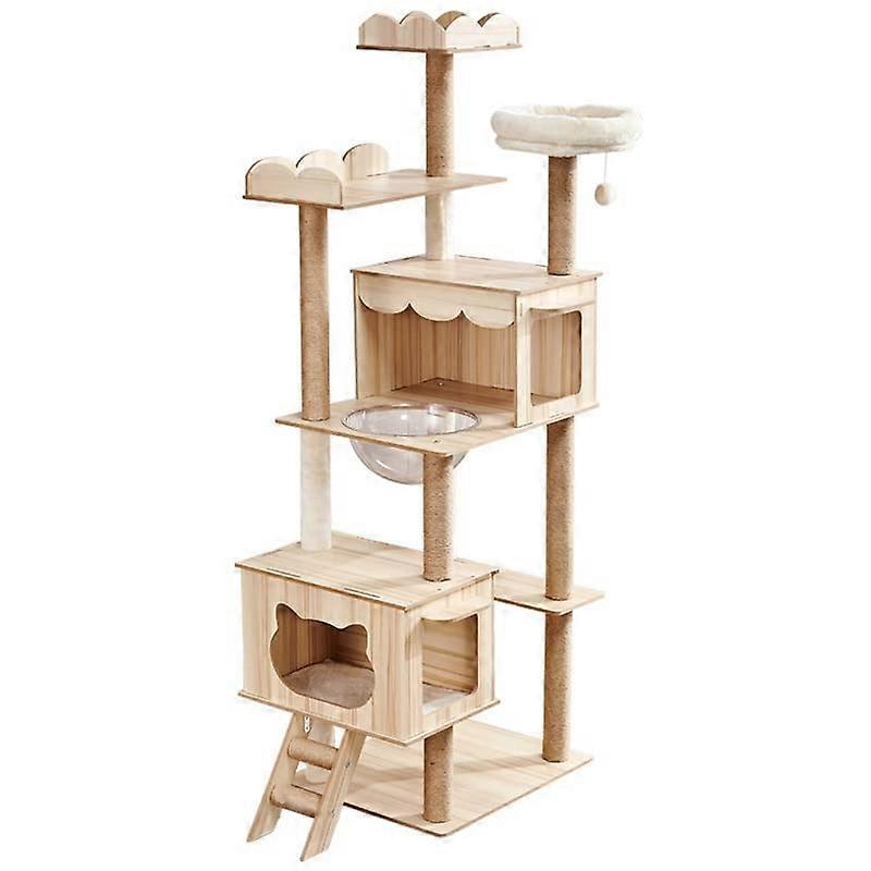 Large MultiLevel Cat Tree with Scratching Posts, Space Capsule Bed, Stable Wood Base, Easy Assembly