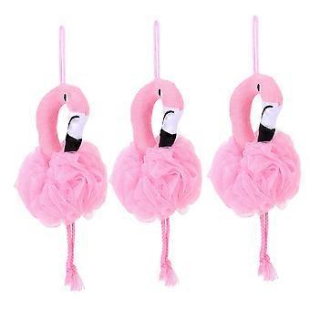 3PCS Flamingo Bath Loofah for Kids, Soft Mesh Shower Puff with Rich Foam and Gentle Exfoliation