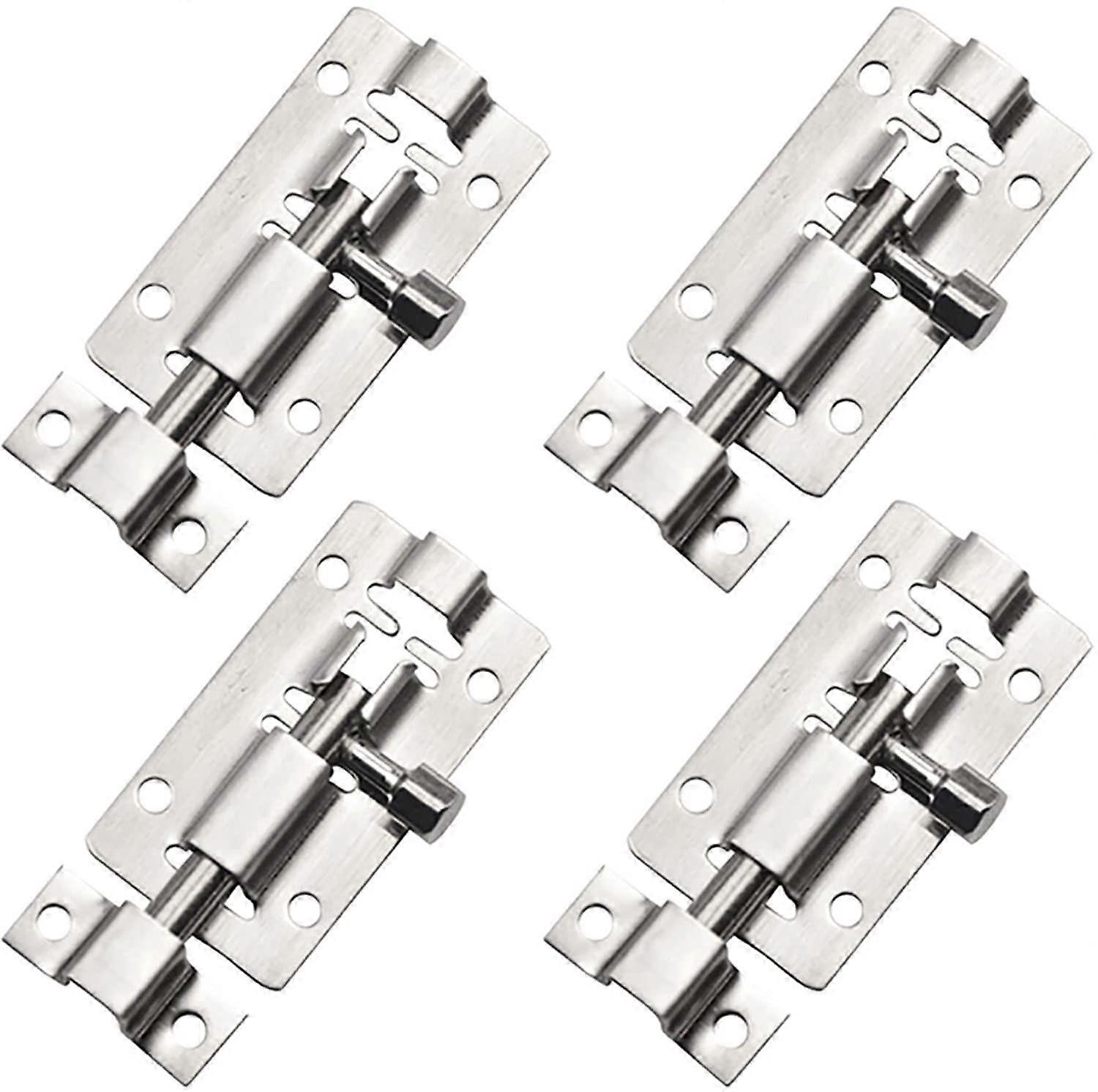Heavy Duty Sliding Door Lock Silver 4 Pack, Solid Steel Barrel Bolt Latch, Surface Mounted