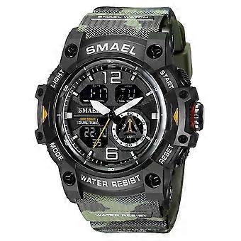 Relógio Esportivo Masculino SMAEL com Pulseira Camuflada, Digital, Dual Quartz, Cronômetro Digital LED, Alarme, Estilo Militar.