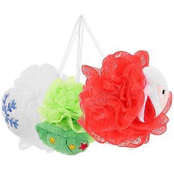 3pcs Shower Loofah Christmas Theme Skin Cleaning Scrubber Bathroom Accessory