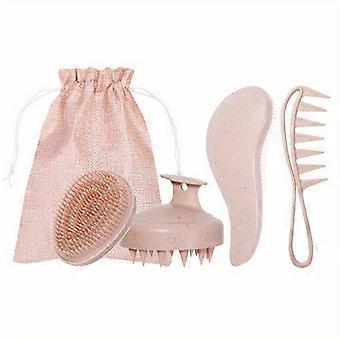 Wheat Straw 5-Piece Hair Care Set, Odorless Comb Kit with Massage Brush, Wide-Tooth Comb, Scalp Massager and Gift Pouch for Relaxing Hair, Gift for Wo