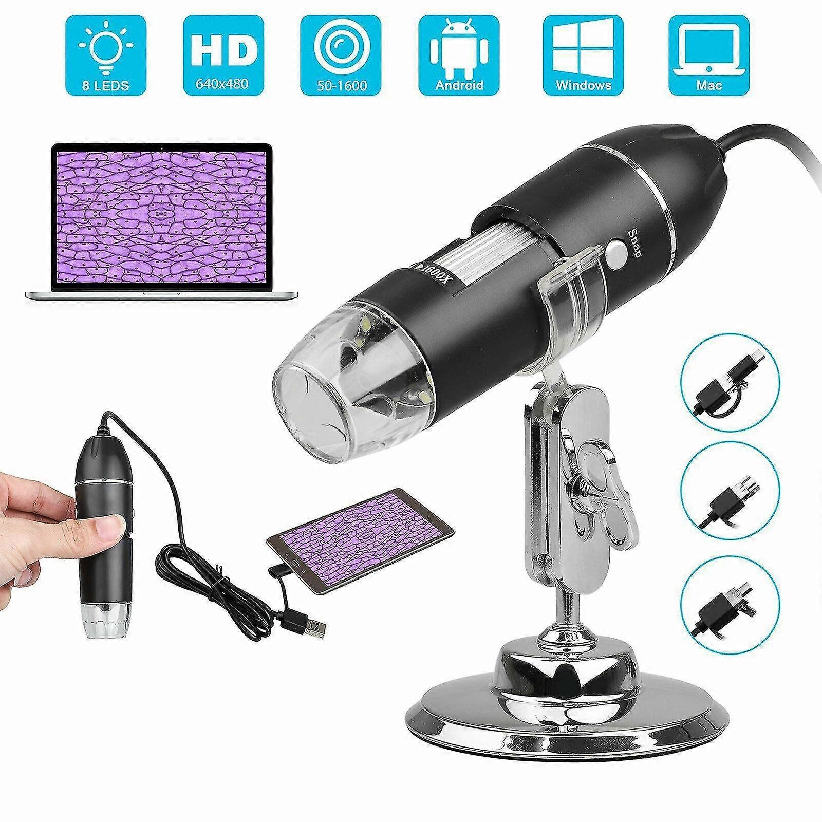 1600x Usb Microscope Numérique Caméra Endoscope Loupe 8led Avec Support