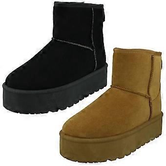 Ladies Spot On Mid Platform Ankle Boots F4464 - Tan Microsuede - UK Size 9 - EU Size 42 - US Size 11