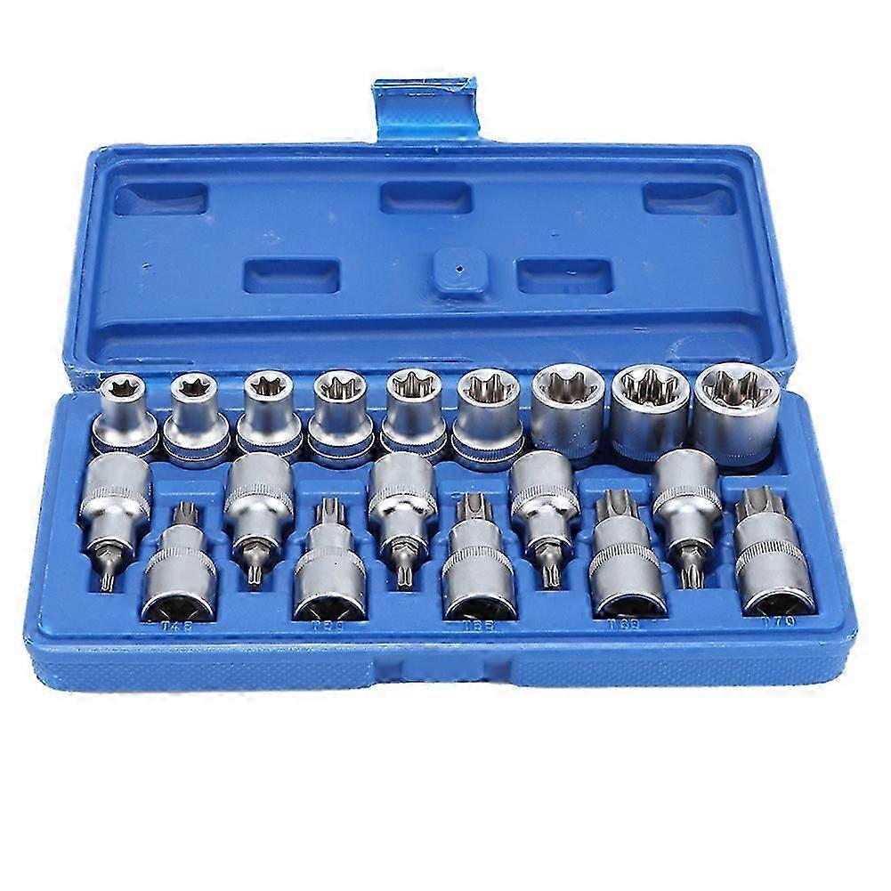 19-Piece 1/2-Inch Hex Star and E-Type Socket Set, Chrome Vanadium Steel, Hand Car Repair Tool Kit