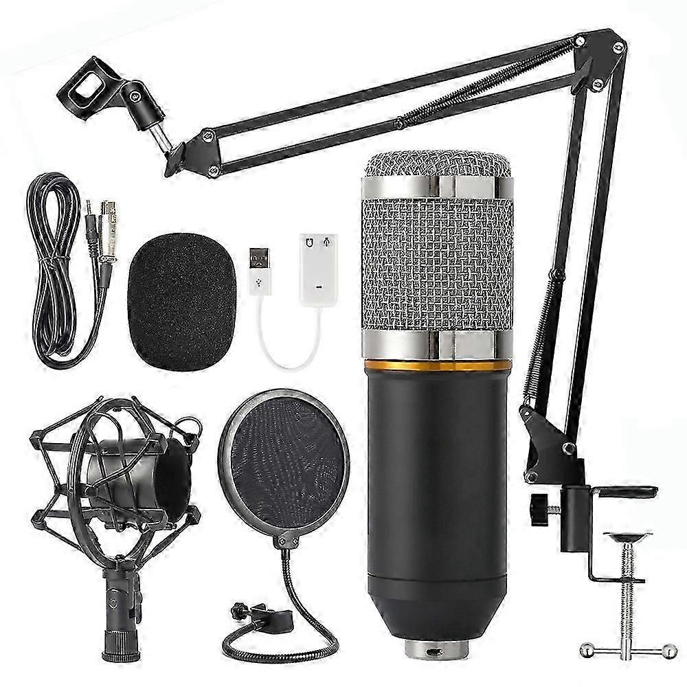 Condenser Microphone Bundle - Adjustable Arm, Metal Shock Mount, Double-Layer Pop Filter