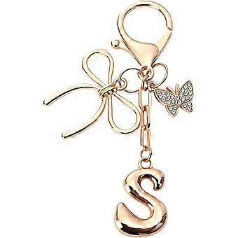 Llavero con inicial de burbuja, lazo y mariposa - Adornos dorados para bolsos con letras para mujer