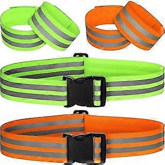 6 Stück reflektierendes Band reflektierender Sicherheitsgurt Licht PT-Gürtel gut sichtbarer reflektierender Gürtel für Arm, Handgelenk, Knöchel, Beinlauf (orange, grün)