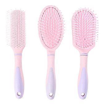 3 Piece Hair Brush Set with Paddle Round Blow Dry Brushes for Fast Detangling and Volumizing Pink