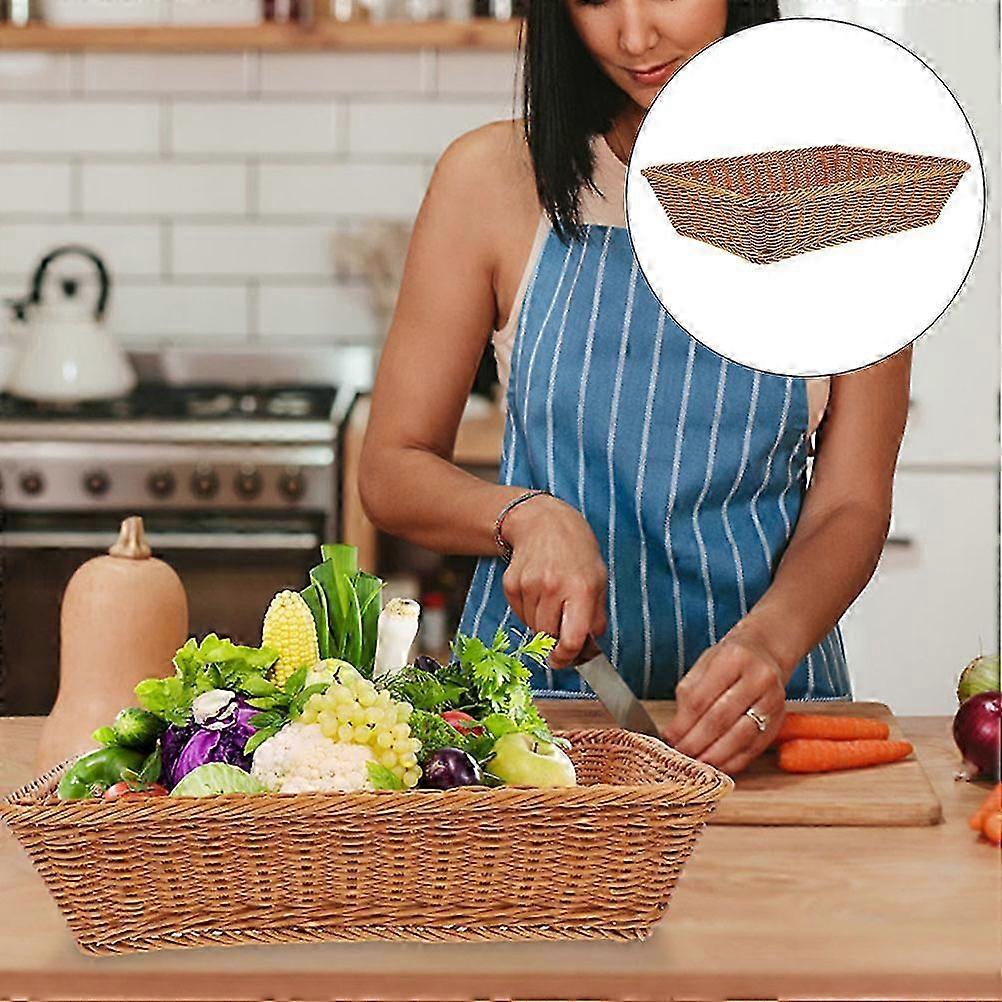 Woven Fruit Basket Rectangle Basket Tray for Serving Brown Kitchen