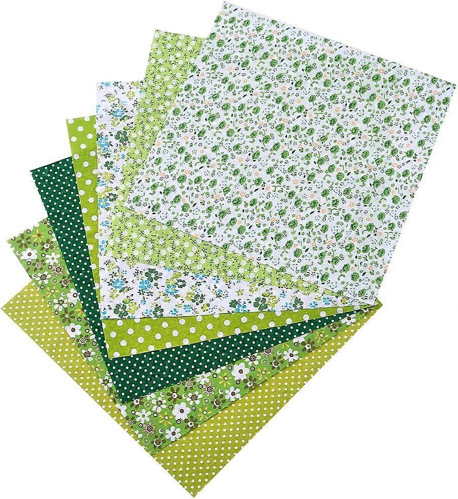 7Pcs Printed Cotton Fabric for Patchwork Sewing Tissue to Patchwork Square Yellow Green 25x25cm