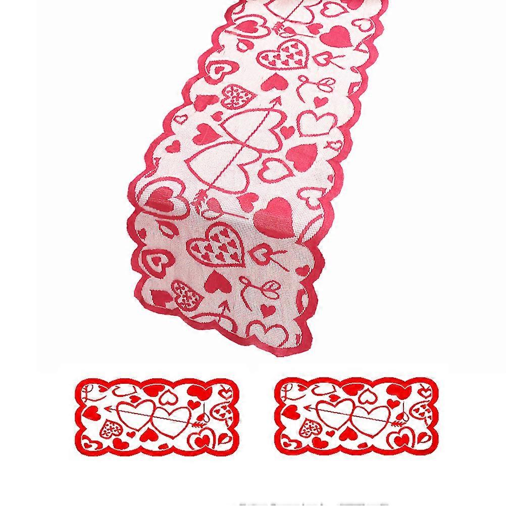 Heart Pattern Table Cloth for Festive Table Decoration Red