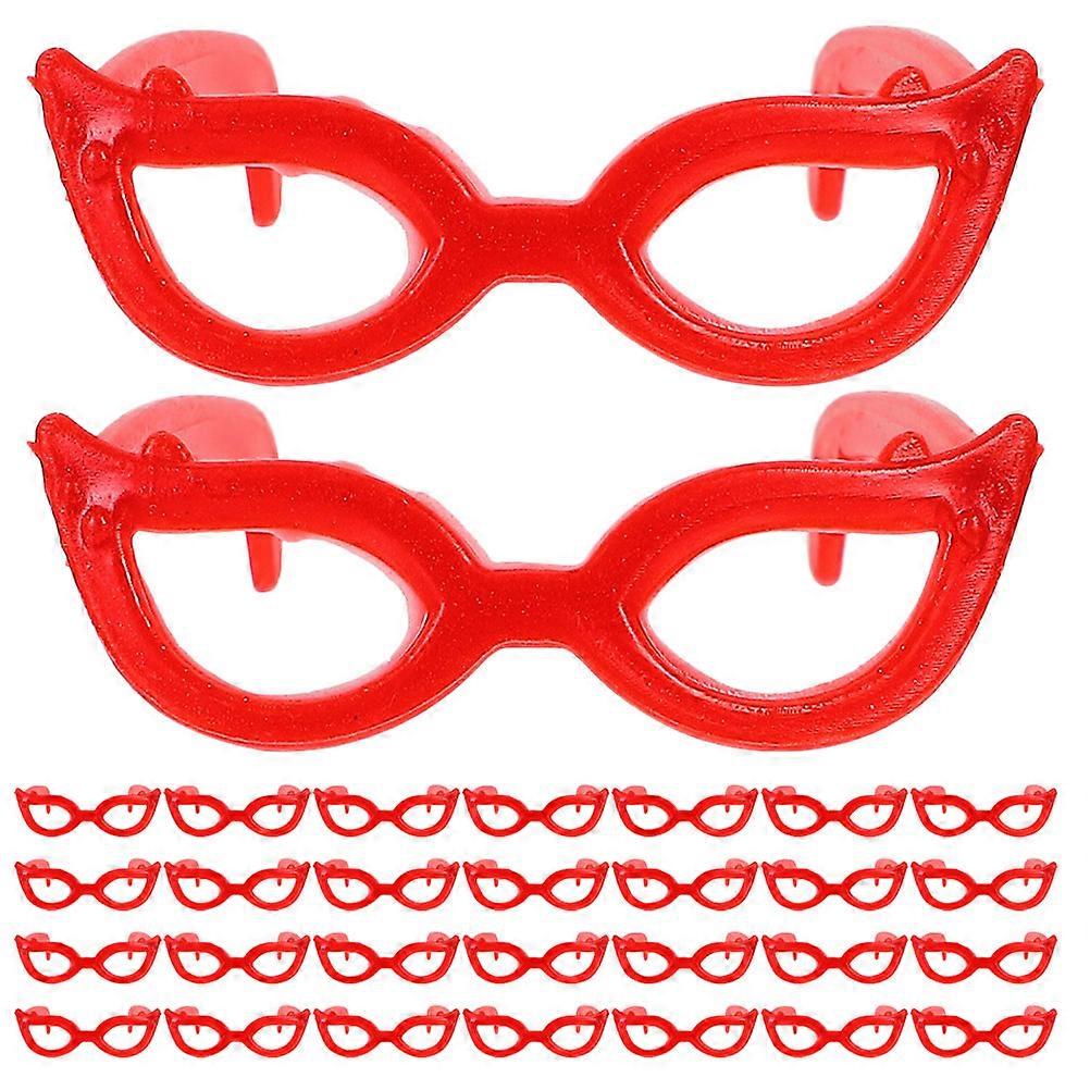 60Pcs Mini Glasses Plastic Red for Doll Accessory Tiny Glasses Props
