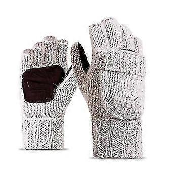 Winter Knitted Convertible Fingerless Gloves Wool Mittens Warm Mitten Glove for Women and Men Beige 2024 -WHBYV