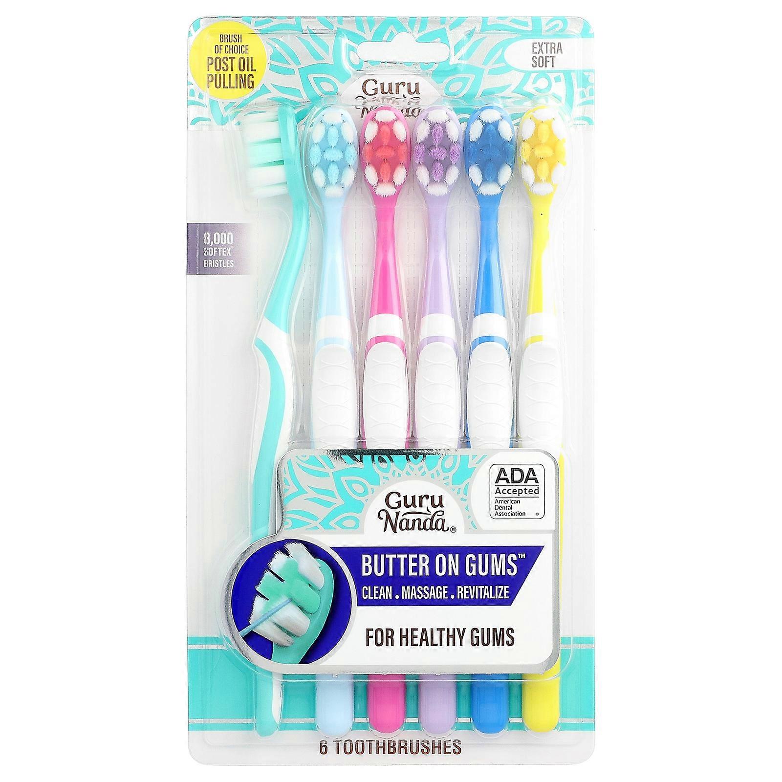 4 x GuruNanda, Bristle Toothbrush Multi-Pack, Extra Soft, 6 Toothbrushes