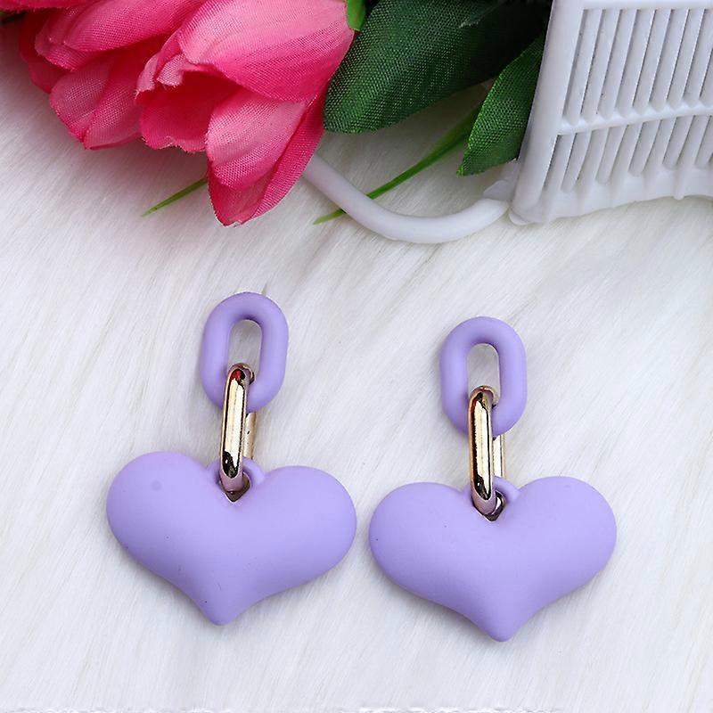 Heart Acrylic Dangle Stud Earrings Lilac 52x40mm