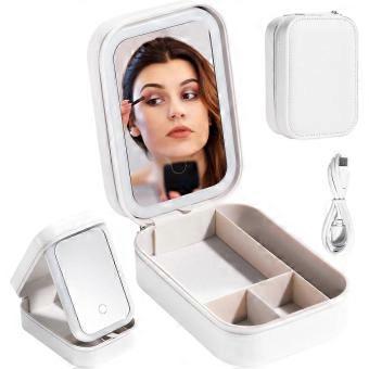WhiteTravel Cosmetic Mirror Case LED Makeup Mirror Storage Case for Eyelash station Brushes Cosmetic Tools, On-the-go Makeup Needs