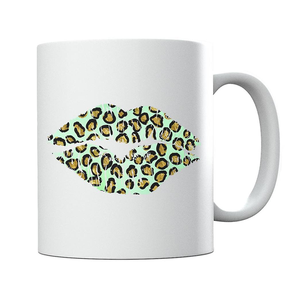 Light Green Gold Dots Lips Mug