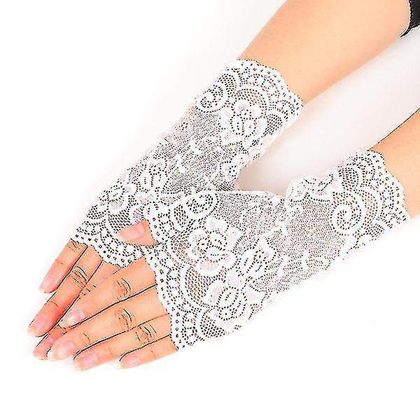 Charm Lady Kvinder Lace Kørsel Solcreme Handske Vanterhvide