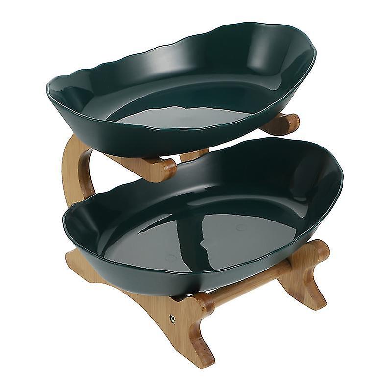 25X21x19.5cm Green Plates 1 Set Double-layer Plate Dessert Plate Fruit Storage Plate Service Plate