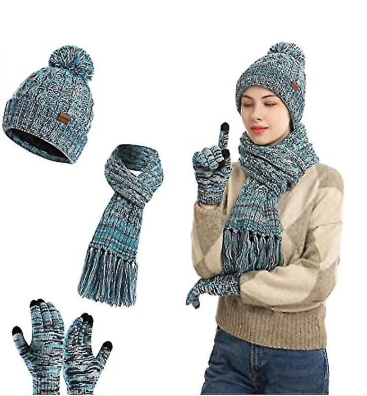 3 In 1 Winter Beanie Hat Neck Warm Scarf Gloves Set Knit Cap Set