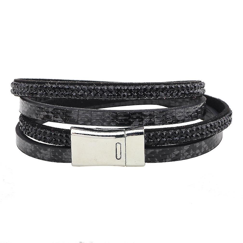 Multi-layer Snakeskin Leather Rhinestone Bracelet