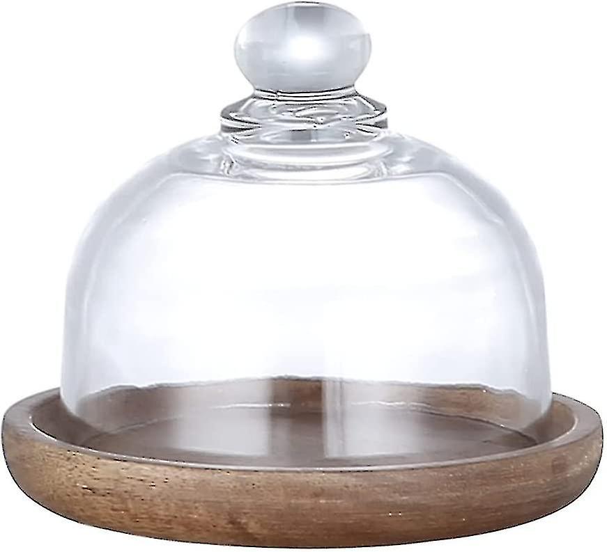 Small Clear Glass Dessert Cheese Cloche Dome With Acsergery Wood Serving Tray Single Gift
