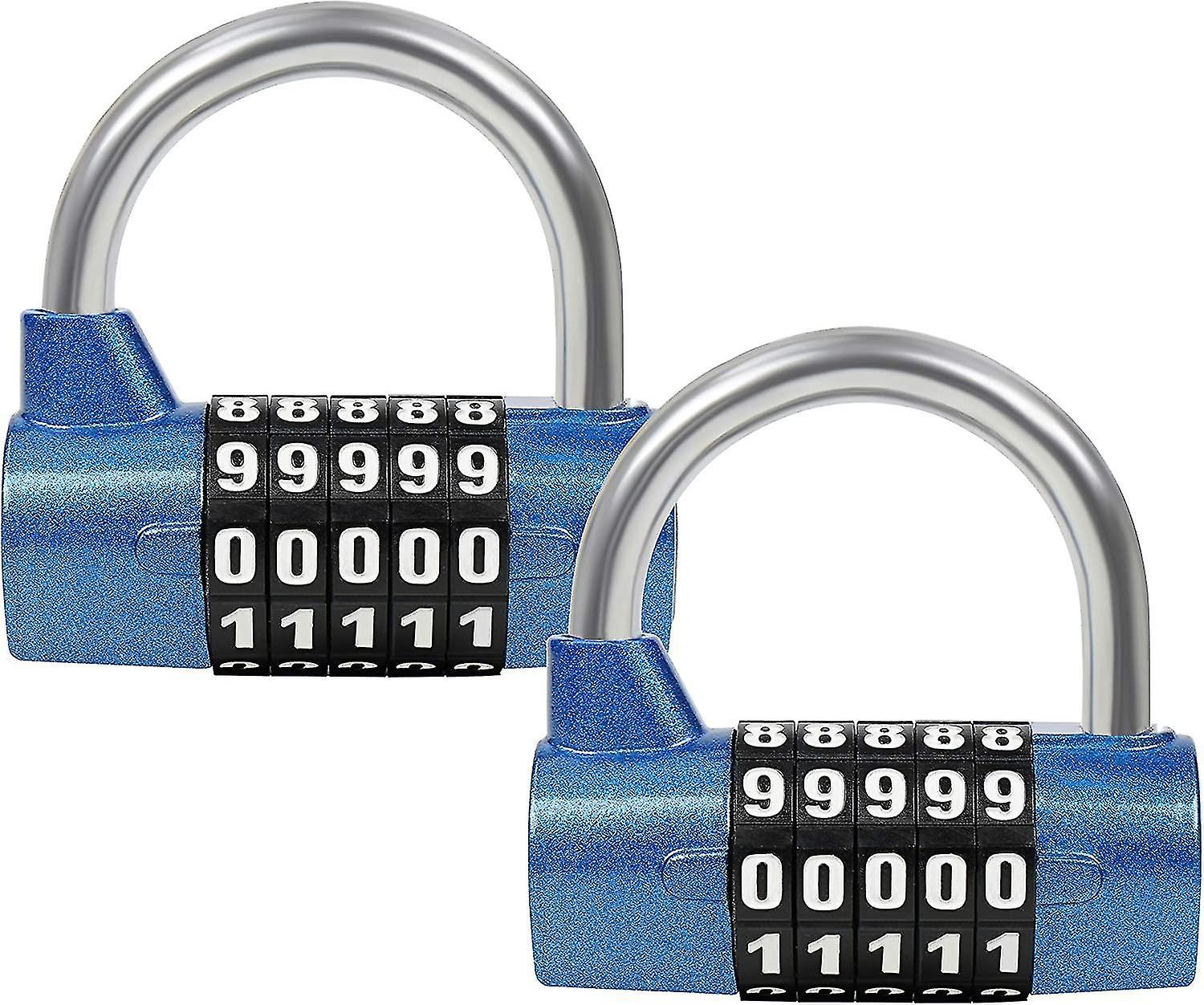 Blue 5 Digit Code Padlock (2 Pack) - 6.5 X 2.5cm - Indoor/outdoor Resettable & Waterproof Padlock - 