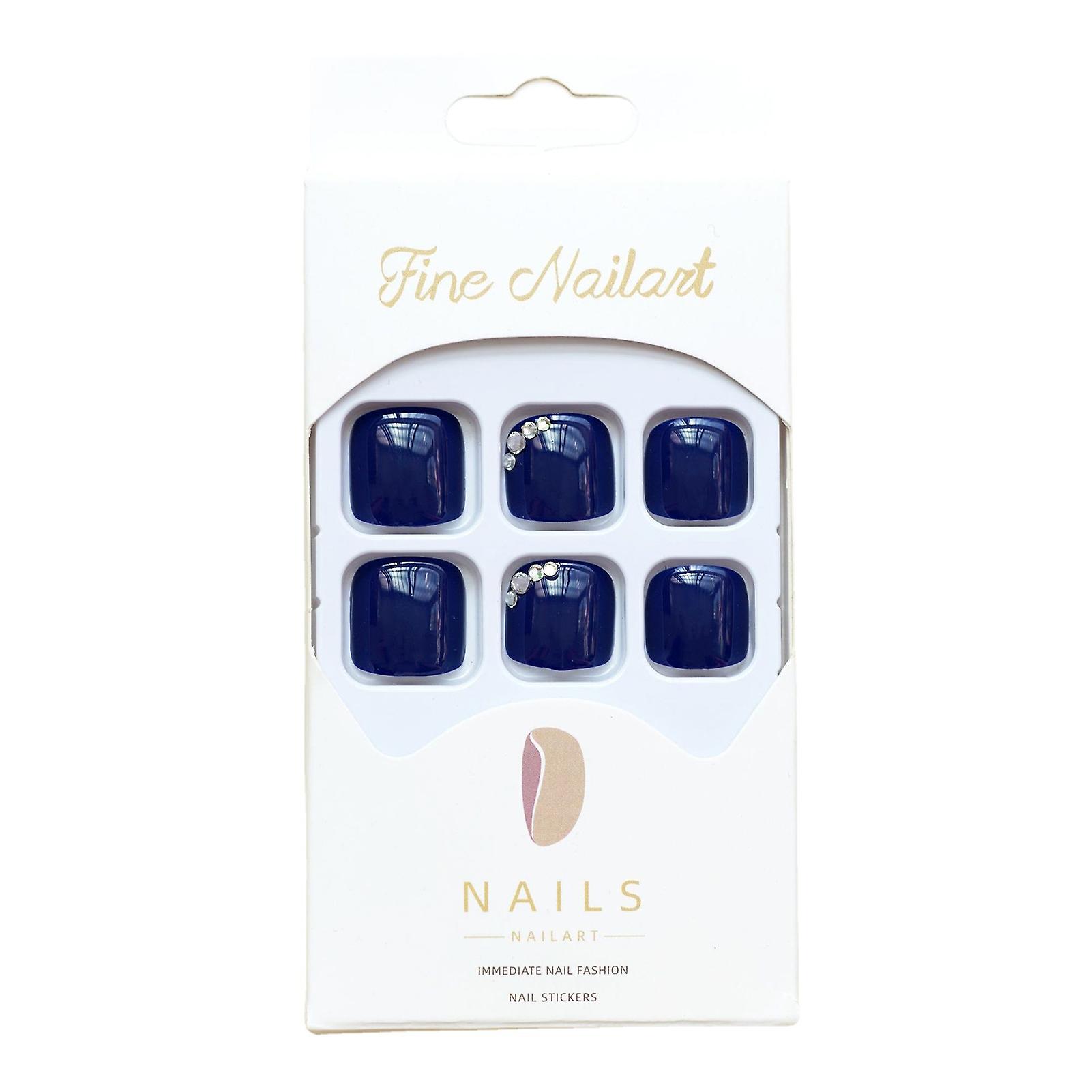 Glossy Dark Blue Artificial Toenails Charming Com