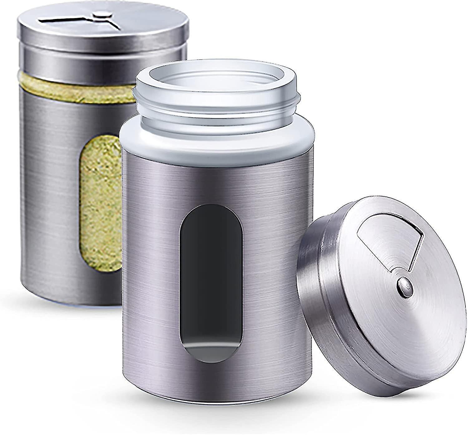Spice Jar - 12 Silver Stainless Steel Spice Jars Of 90ml - With Jar View And 3 Sprinkling Modes