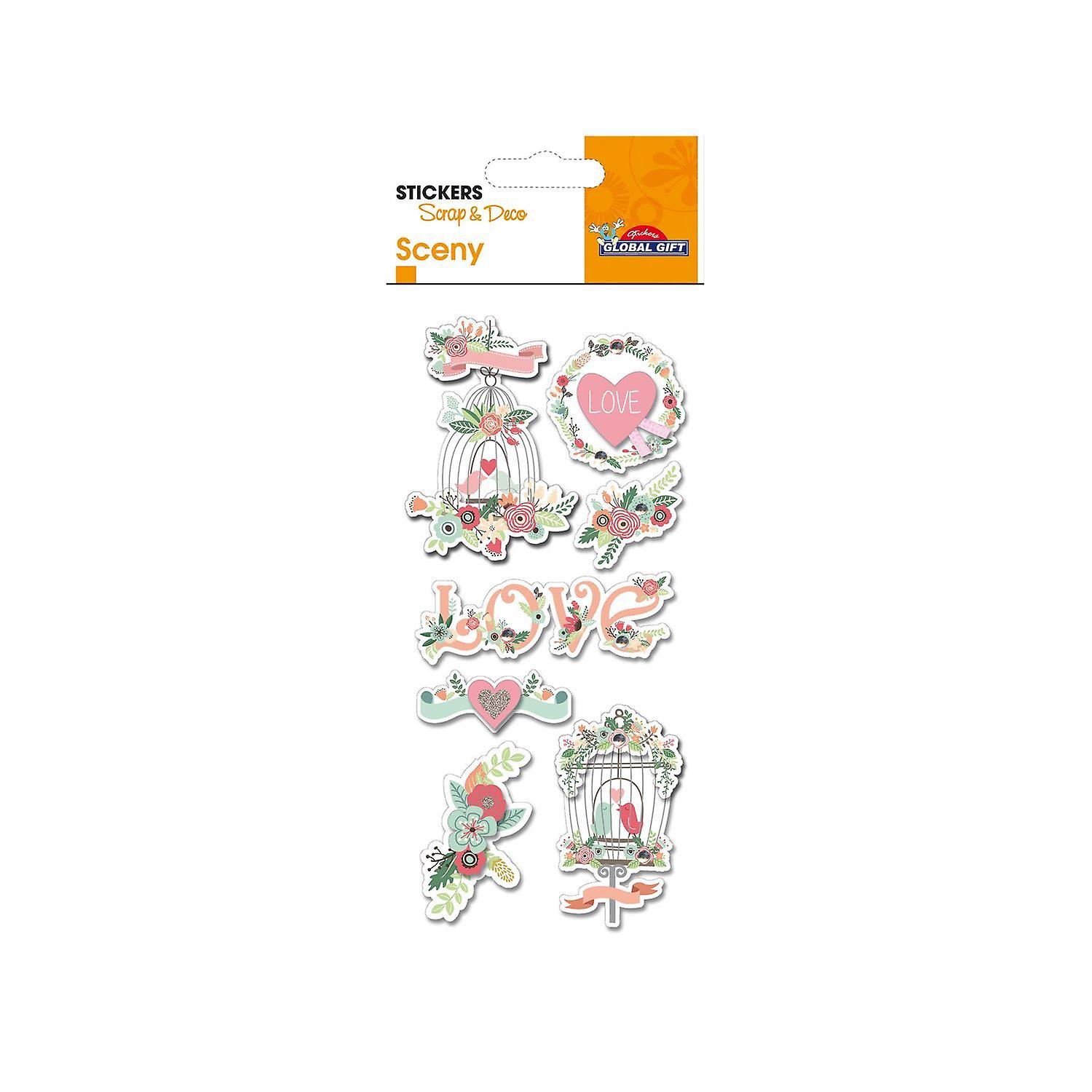 Embossed glitter stickers - 'Love' floral
