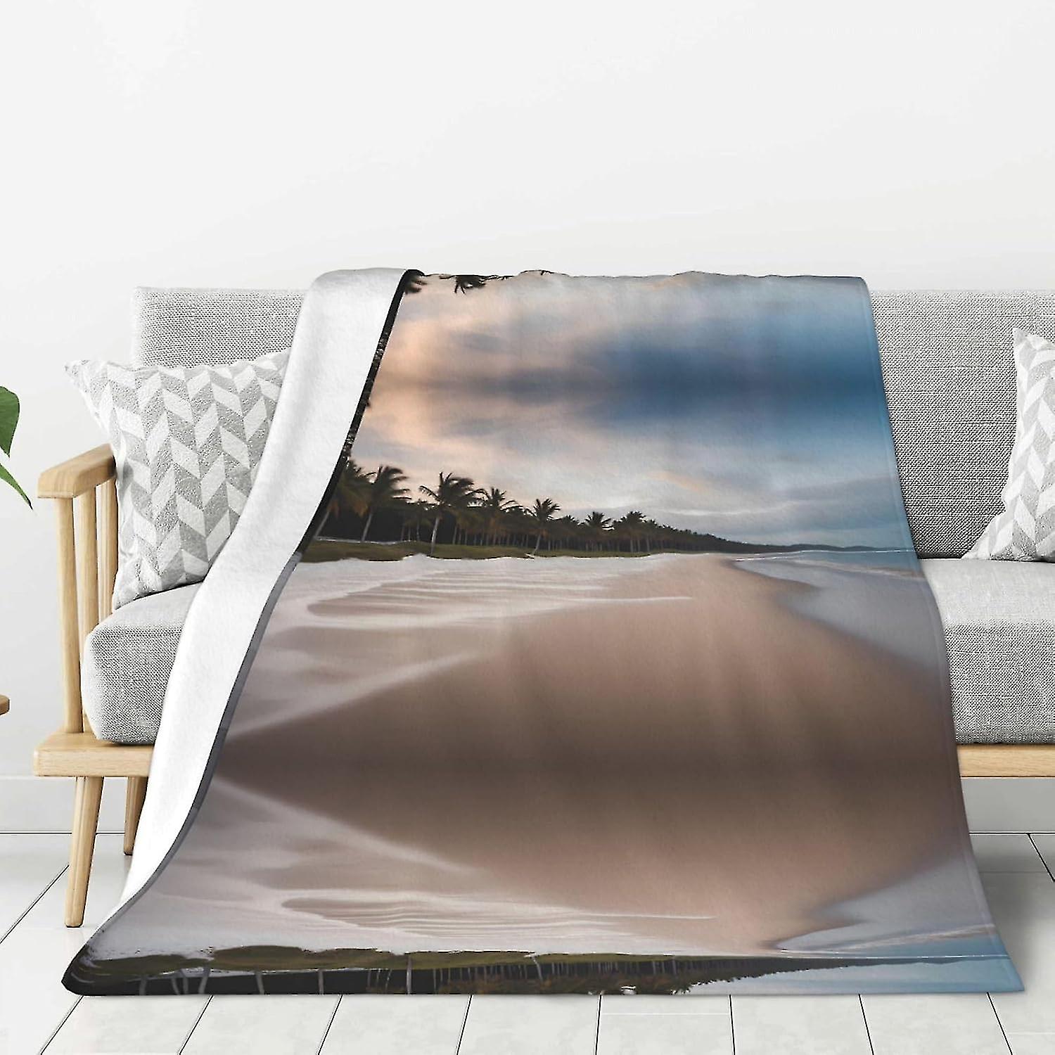 Morning Beach By The Seaside Pattern Thicken Flannel Blanket 60"x50" : Lightweight, Warm And Durable, Super Soft