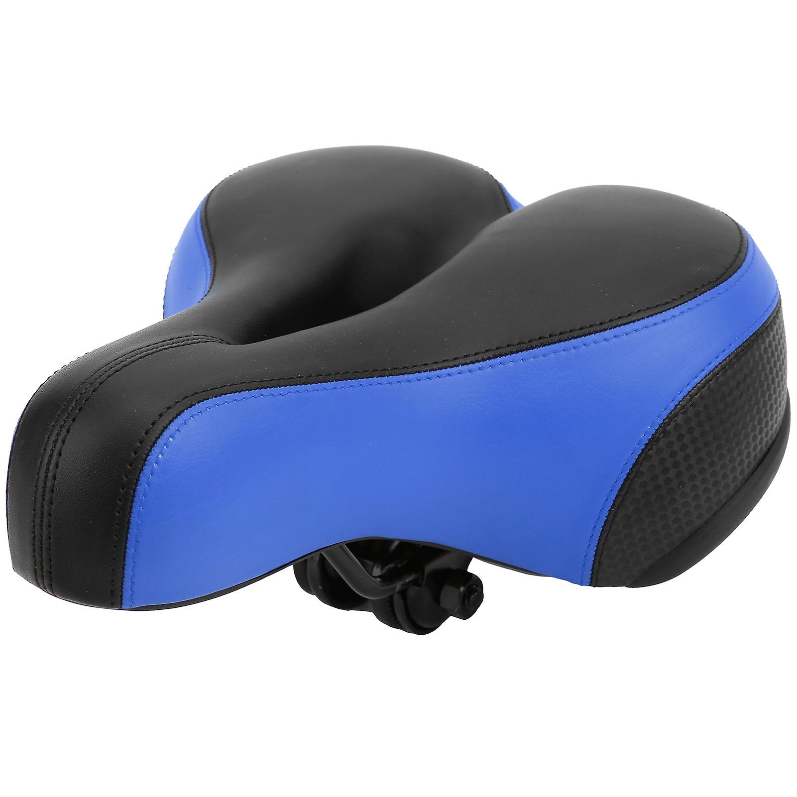 Comfortable Microfiber Leather Mountain Bike Saddle with Sculpted Hollow Springs (Black & Blue)