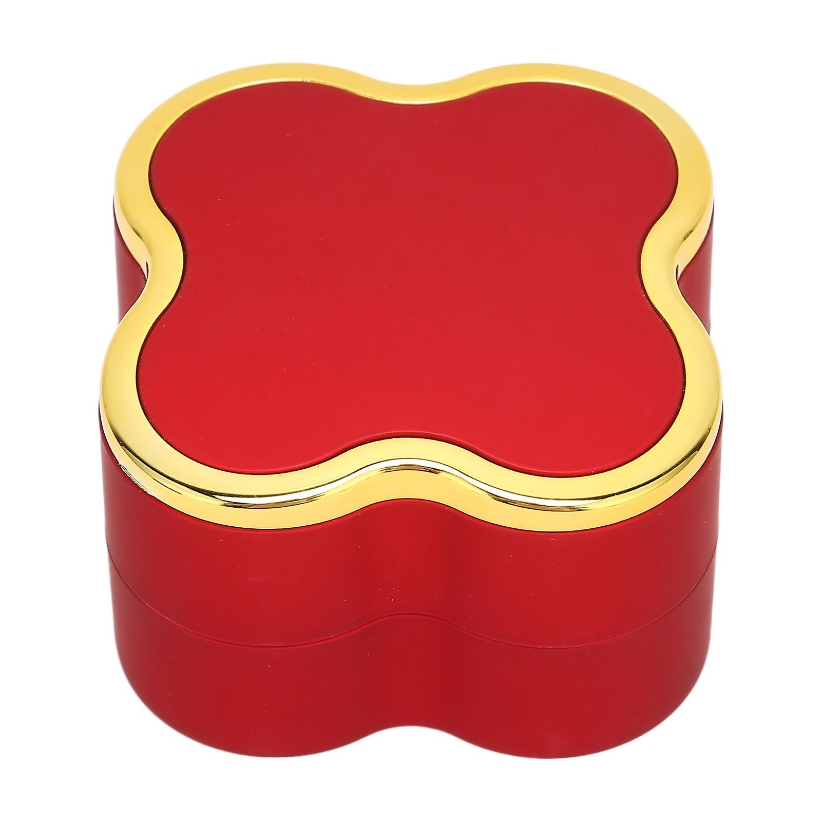 Lighted Rings Box Soft Flocking Luminous Four Leaf Clover Design Jewelry Display Gift Box for Weddings EngagementsRed