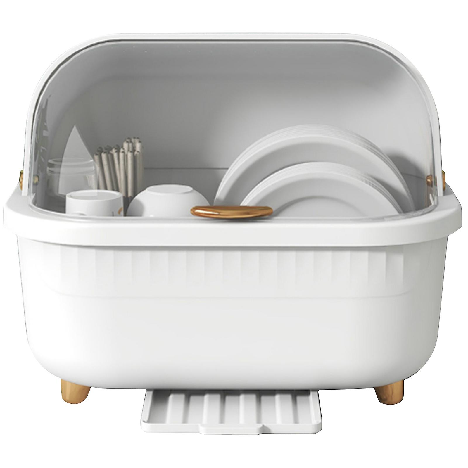 Dish Drying Box Multifunctional Space Saving Dish Drainer with Lid Cover for Kitchen Accessories White M