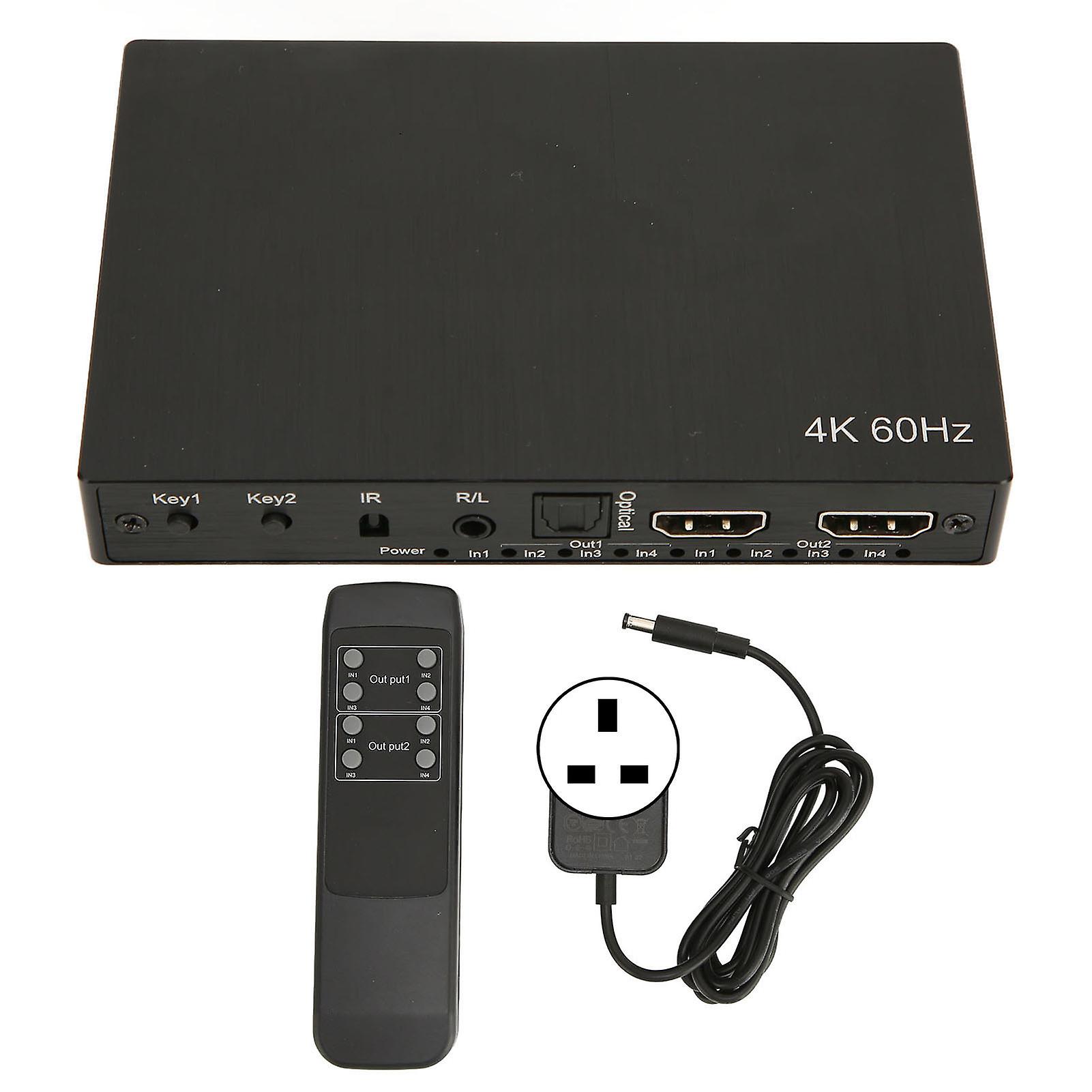 4K 4x2 HDMI Switch with Optical o Output, EDID, IR Remote, UK Plug, 4K HDR Support