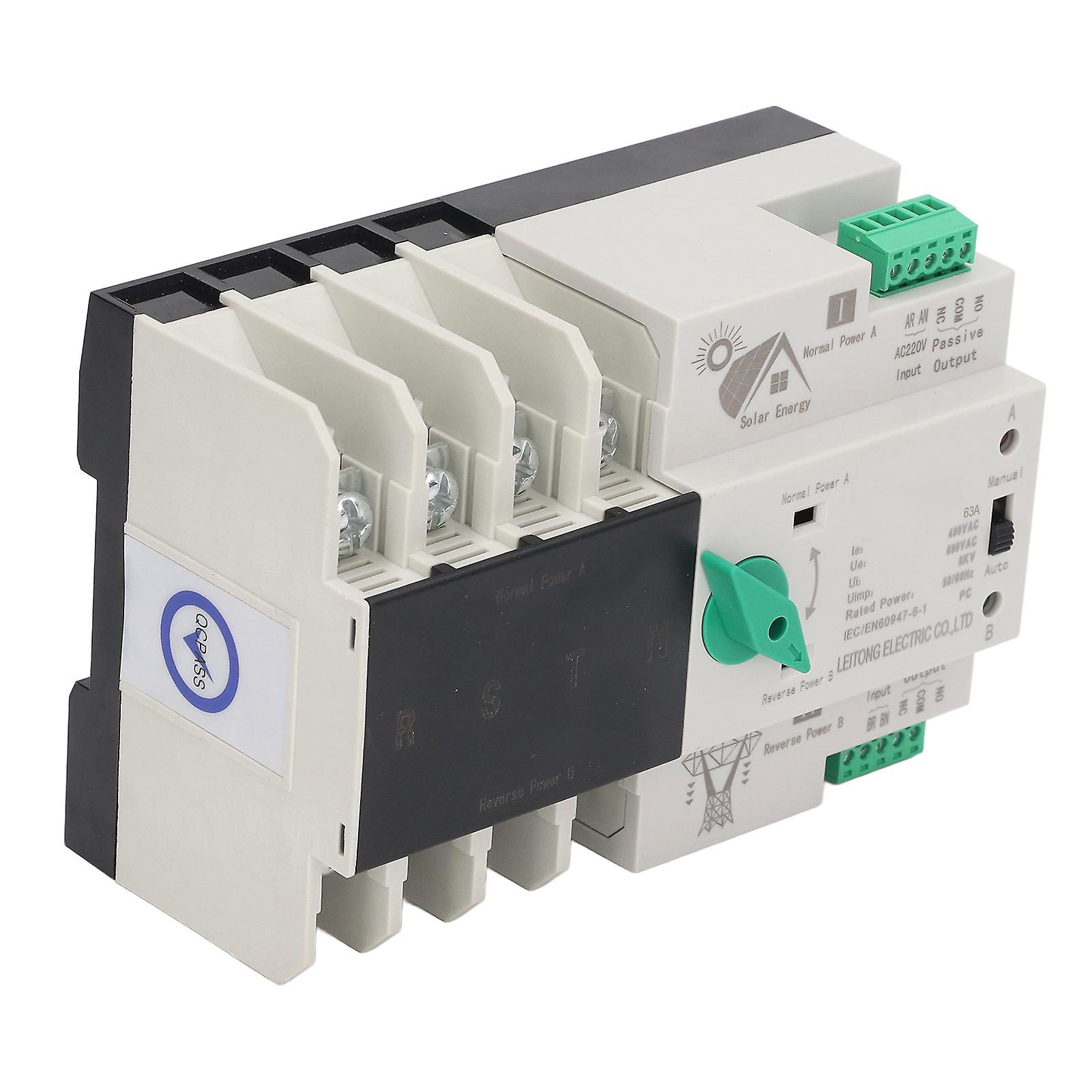 Dual Power Automatic Transfer Switch 4P Millisecond Circuit Fast Controller PV to Mains AC220V 63A 