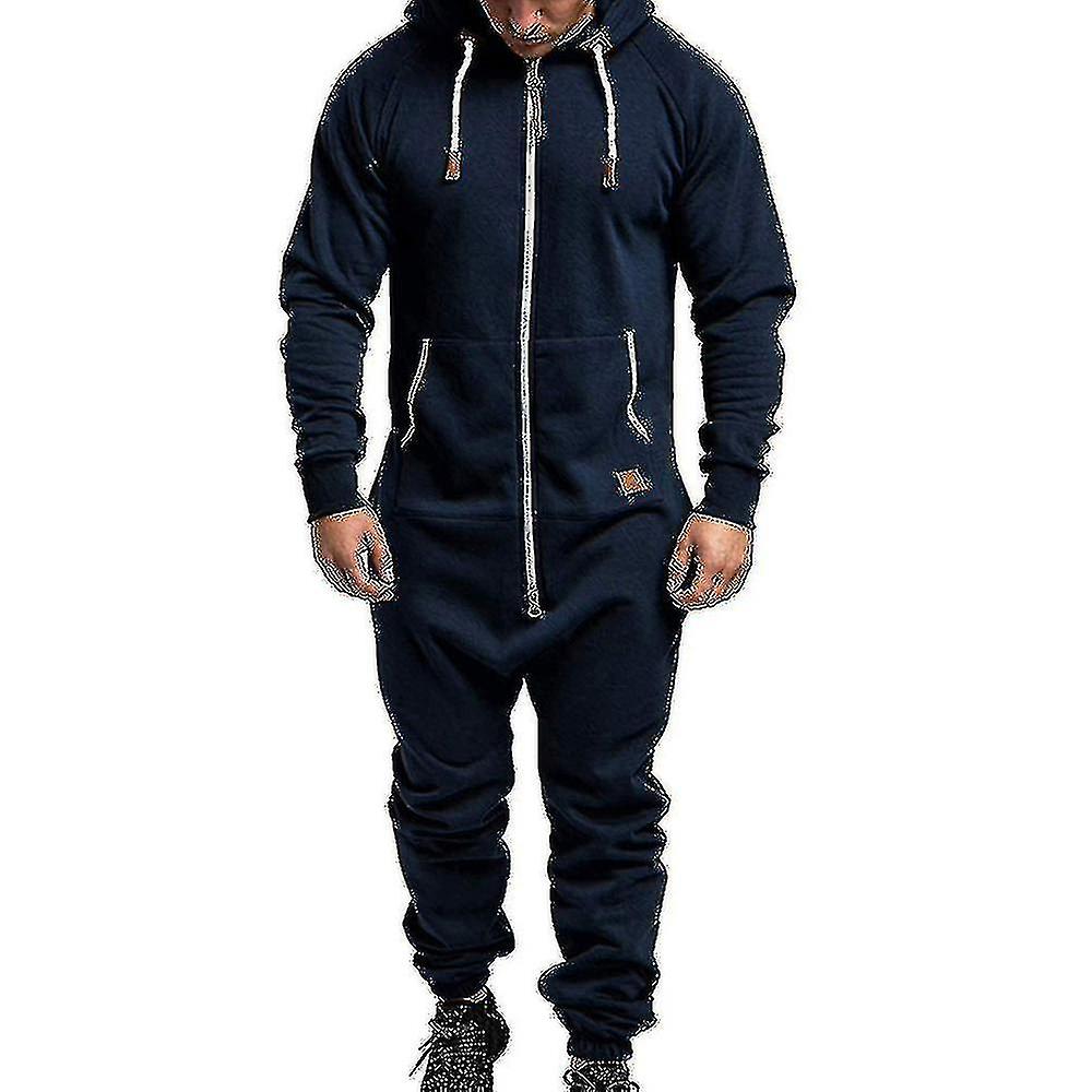 New 2023 Men Onesie All In One Hoodie Zip Jumpsuit Winter Casual Hooded Romper Playsuit
