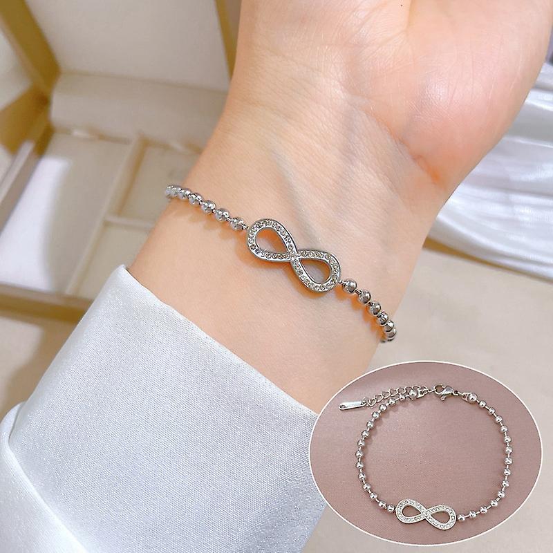Womens Infinity Endless Love Symbol Charm Adjustable Beads Bracelet