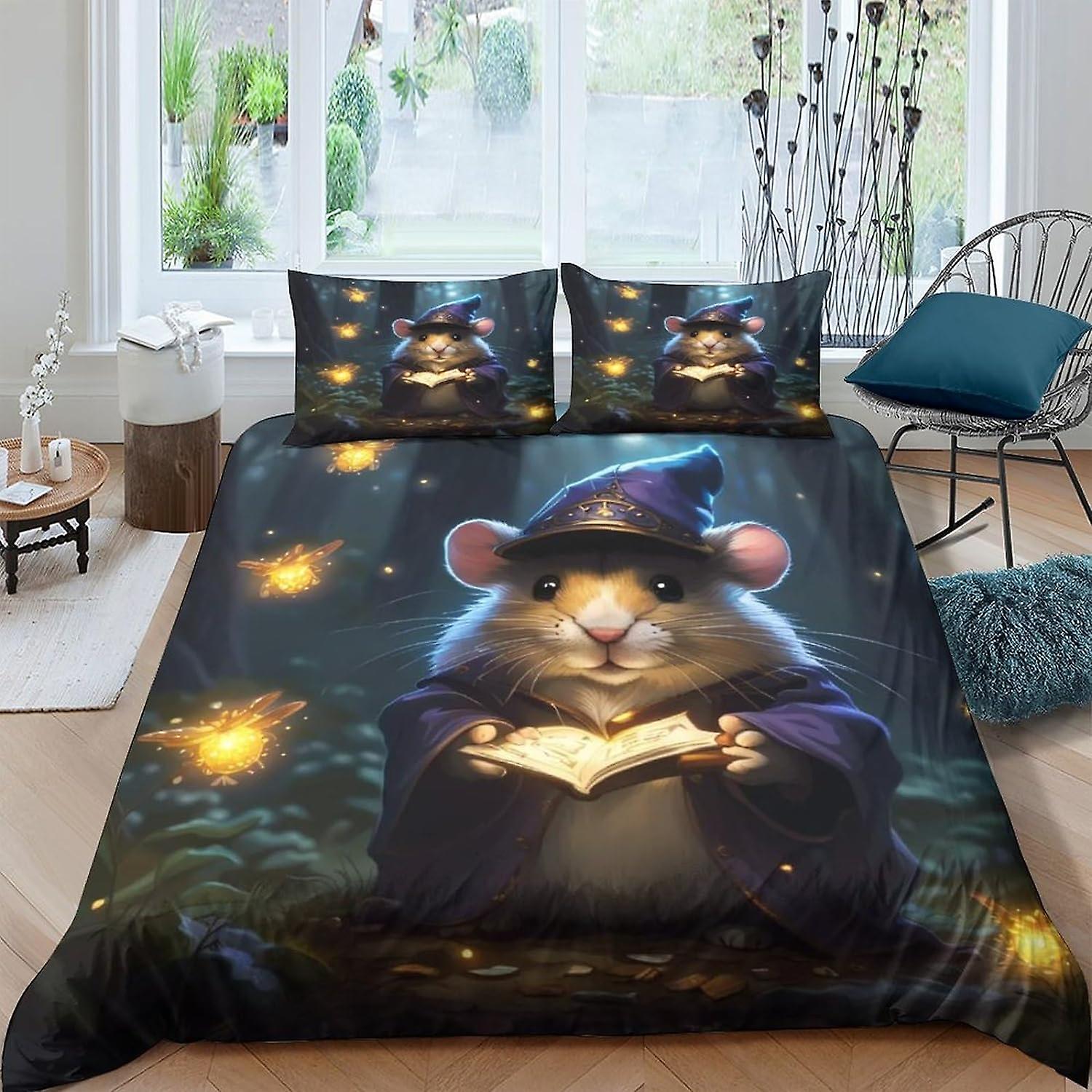 EKENOZ Hamster påslakan sängkläder för pojkar flickor,3D täcke med örngott, för mjukt mikrofibertäcke med dragkedja 3 delar 