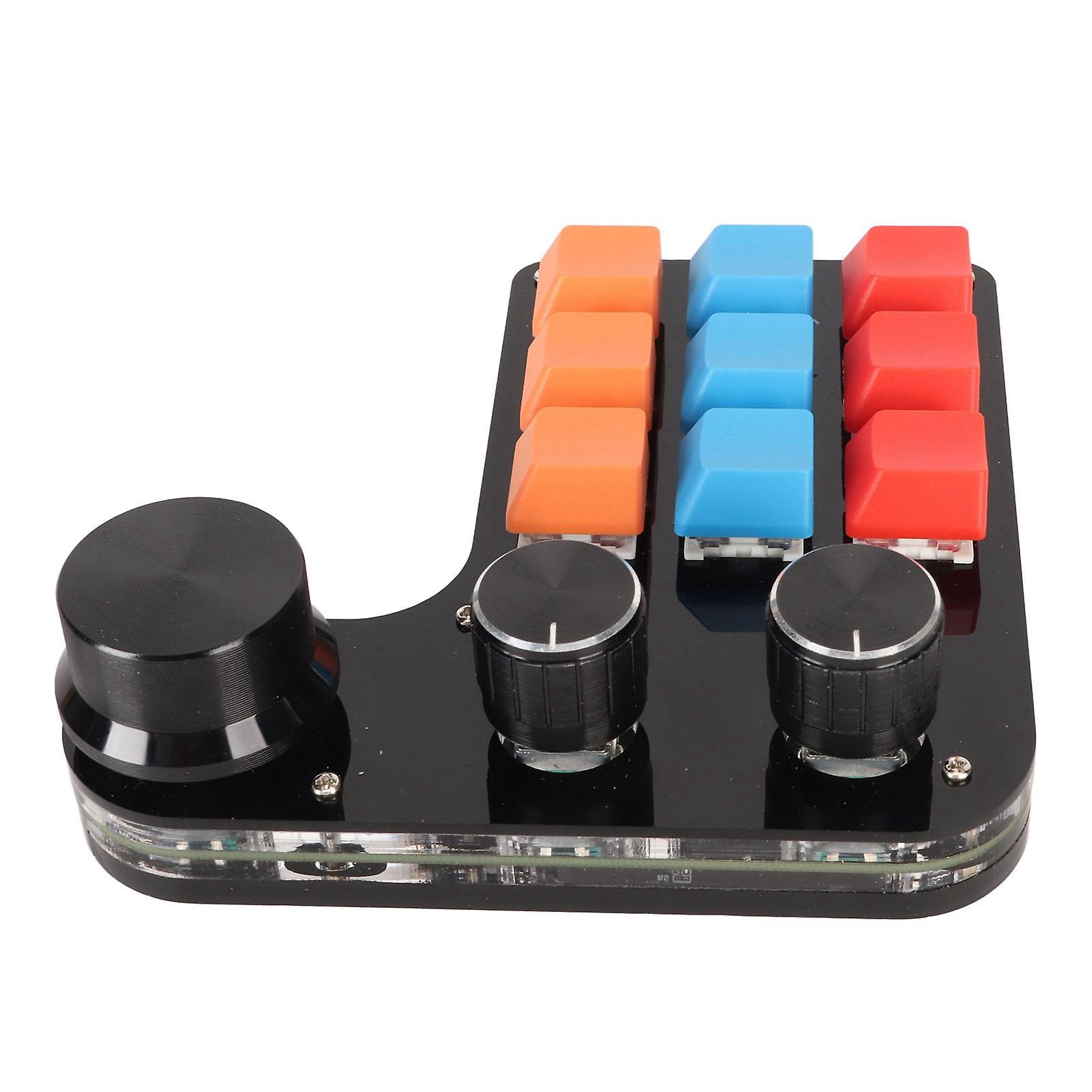 9 Keys Programmable Keyboard 3 Knobs One Handed USB Mini Macro Mechanical Gaming Keyboard for Office 