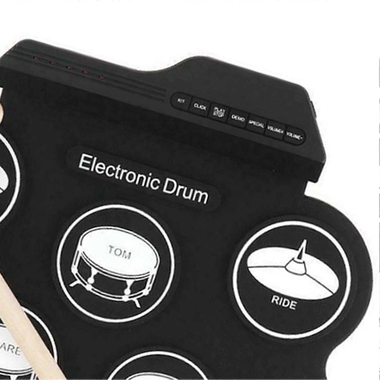 Electronic Drum Set 7 Pads 5 Tunings 8 Demonstration Songs 3 Rhythms Portable USB Roll Up Drum Practice Pad 