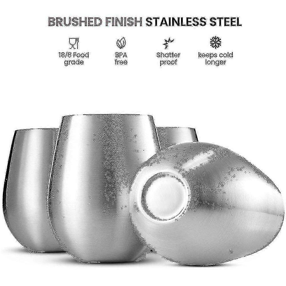 Stainless Steel Stemless Wine Glasses - Metal Goblets For BBQ, Camping & Outdoor Use