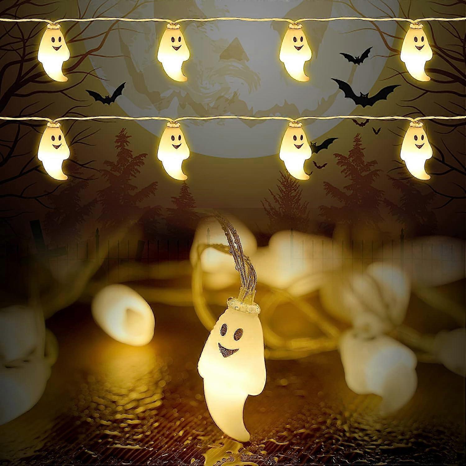 Halloween String Lights, LED Ghost Lights for Outdoor Decoration with 2 Steady/Flashing Modes 10 Feet 20 LEDs for Indoor Halloween Decorations (Warm W