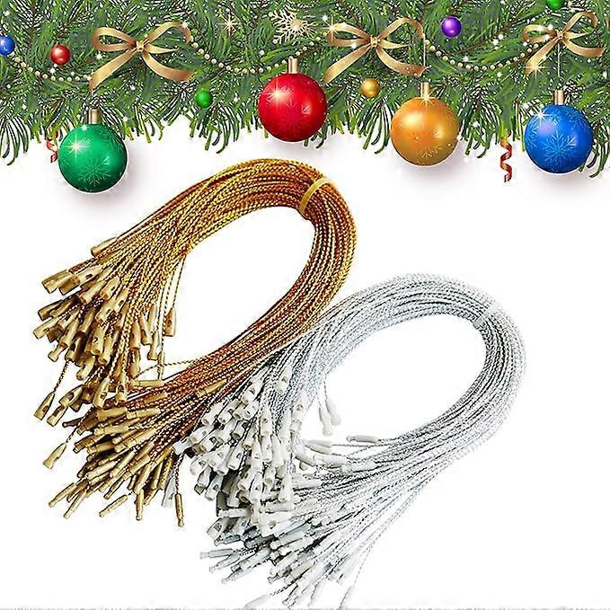 200Pcs Ornament Hook Hangers Precut Metallic Ornament String for Christmas Ornament Festive Day-Easy and Fast Locking