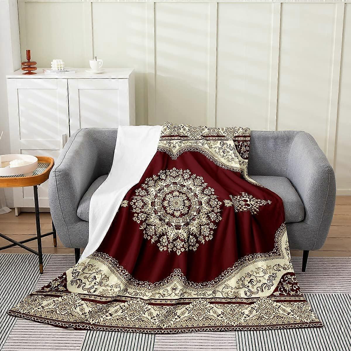 بطانية الأزهار الرجعية الطفل 30x40 بوصة القبلية غريبة رمي بطانية بوهو بورجوندي أزياء الرجعية الأحمر الأصفر الصوف بطانية خمر ديكور غرفة نوم بوهيمية