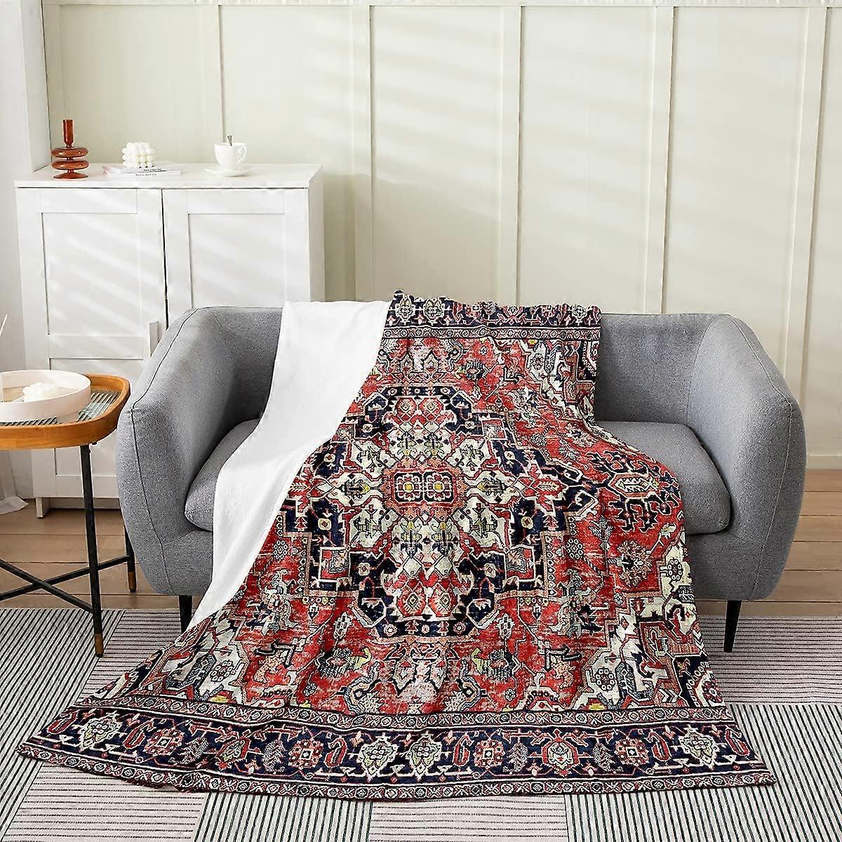 Geometric Boho Blanket Baby 30x40 Inch Bohemian Exotic Throw Blanket Red Blue Lattice Tribal Fleece Blanket Retro Indian Floral Vintage Flower Sherpa