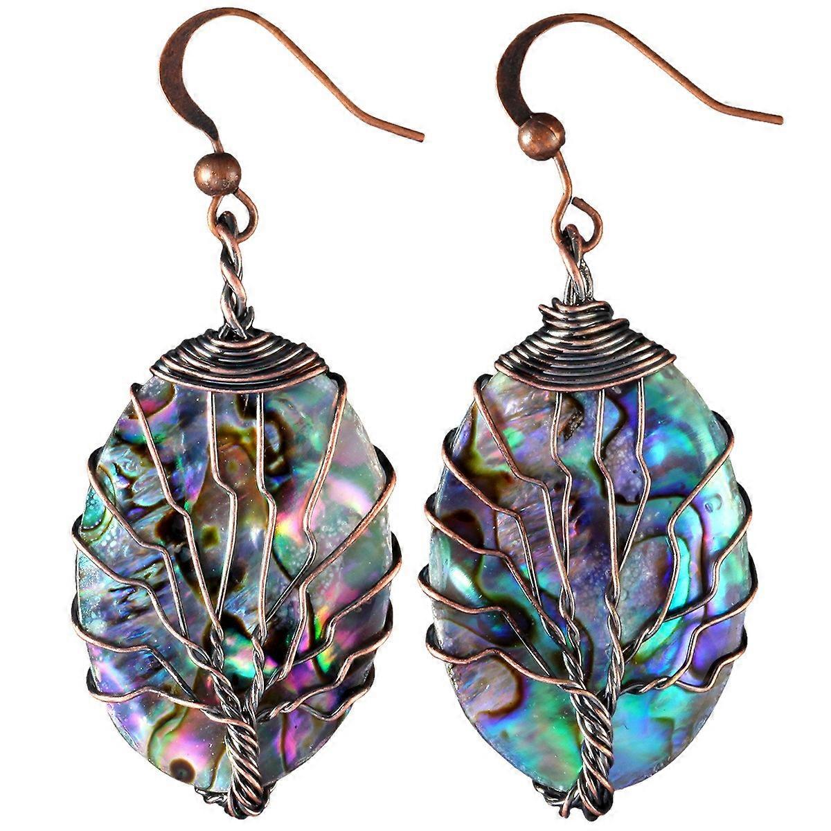 Earrings-Oval Life Tree Shell-Classic Elegance