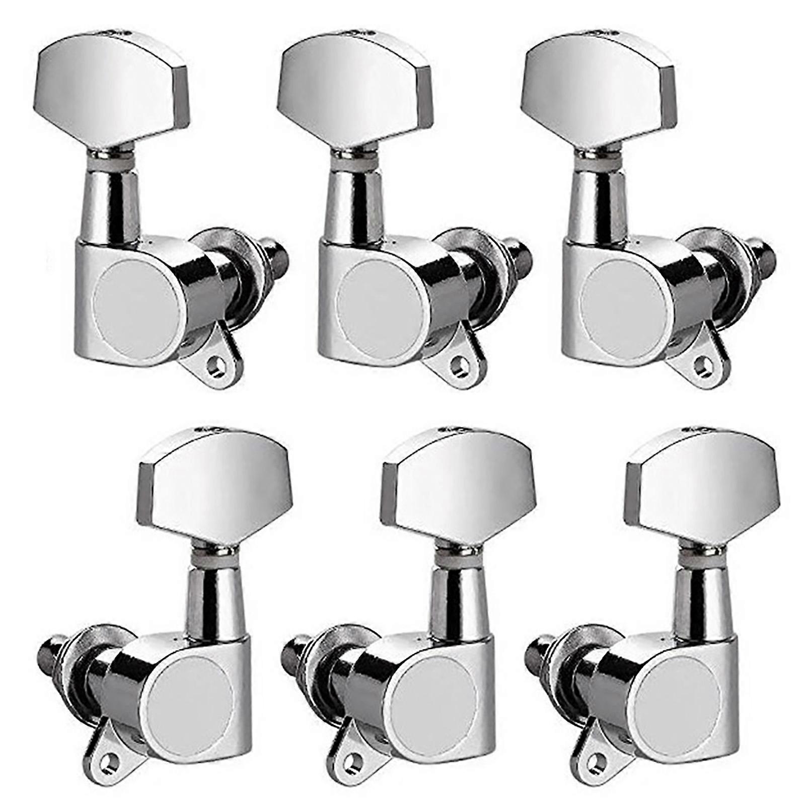 6pcs Guitar String Knob High Hardness Metal Chrome Guitar Machine Head Knob For Replacement